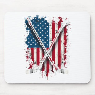 Hockey Stick Usa Flag Hockey Player Mouse Pad
