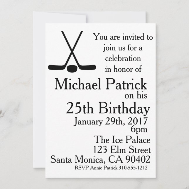 Hockey Sticks And Puck Birthday Party Invitation (Front)