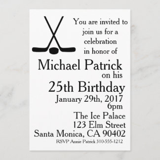 Hockey Sticks And Puck Birthday Party Invitation