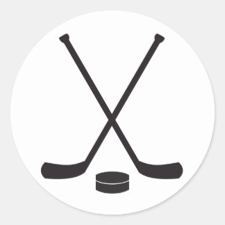 Hockey Sticks and Puck Classic Round Sticker