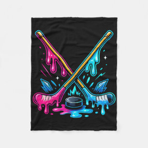 Hockey Sticks Ice Cream Drip Ice Hockey Dripping M Fleece Blanket