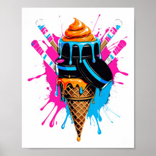 Hockey Sticks Ice Cream Sprinkle Drip Sport Boy Yo Poster