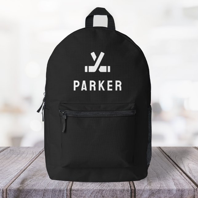 Hockey Sticks Motif Modern Black Name Printed Backpack (Creator Uploaded)
