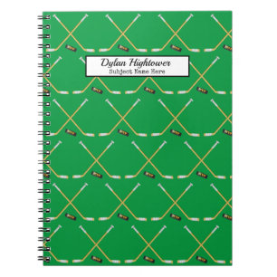 Hockey Sticks   MVP Puck Pattern Green Name Notebook
