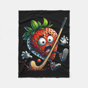 Hockey Strawberry Panic Cartoon Fruit Sports Humor Fleece Blanket