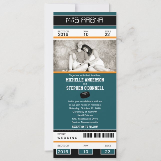 Hockey Ticket Wedding Invitation (Front)