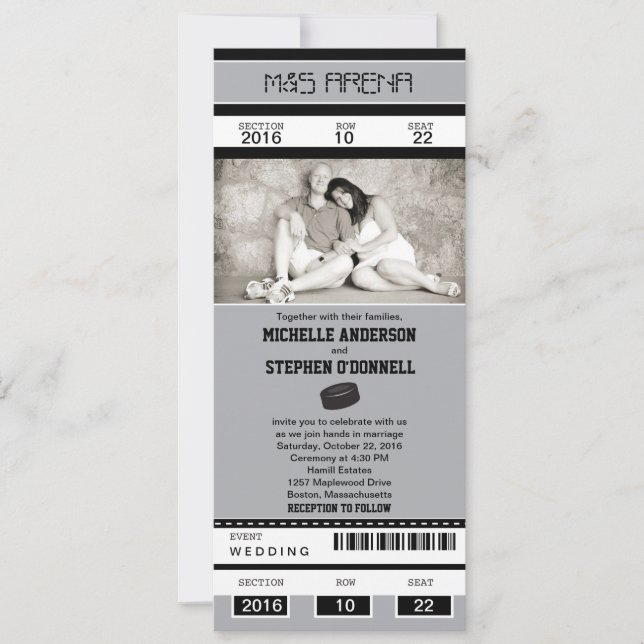 Hockey Ticket Wedding Invitation (Front)