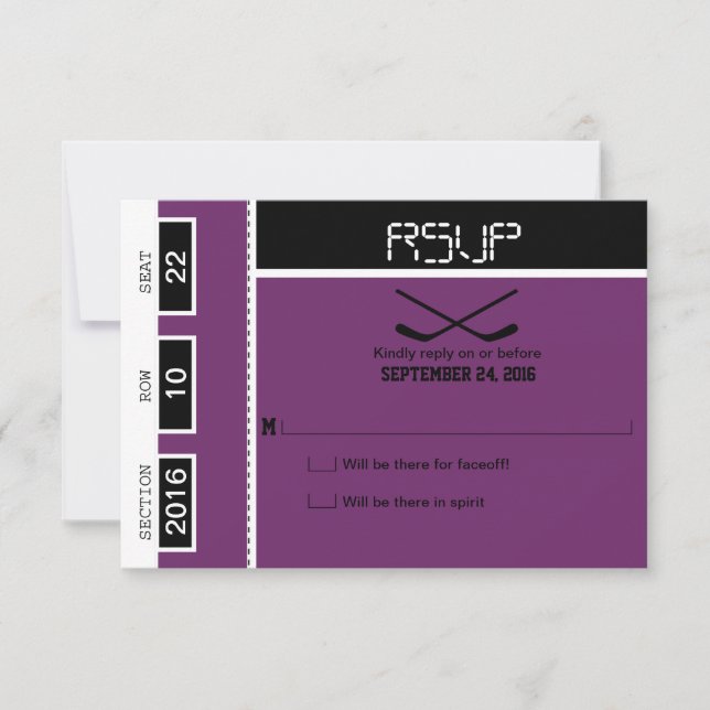 Hockey Ticket Wedding RSVP Card (Front)