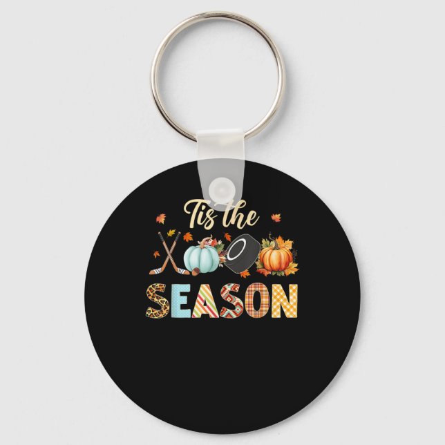 Hockey Tis The Season Pumpkin Autumn Fall Thanksgi Key Ring (Front)