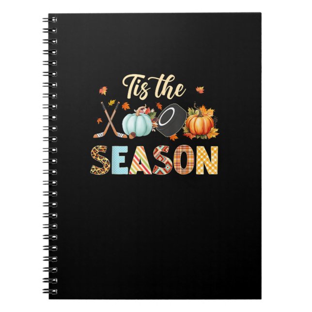 Hockey Tis The Season Pumpkin Autumn Fall Thanksgi Notebook (Front)