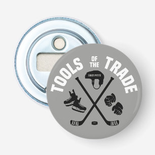 Hockey Tools of the Trade on Grey Team Gift Bottle Opener