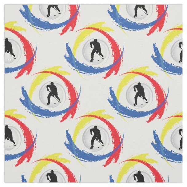 Ice hockey pattern blue fabric Zazzle