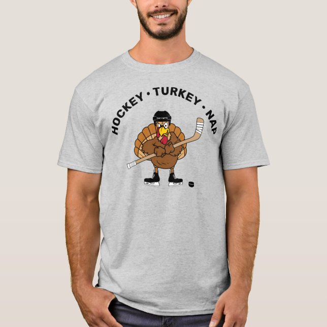 Hockey Turkey Nap Thanksgiving T-Shirt (Front)