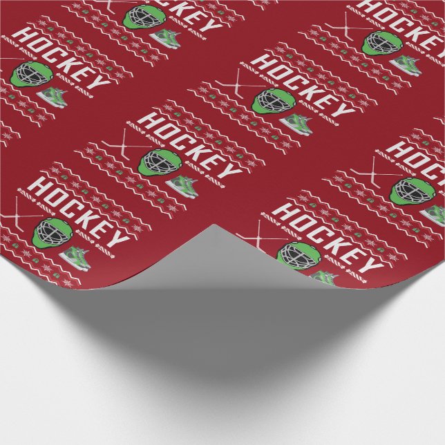 Hockey Ugly Christmas Sweater Wrapping Paper (Corner)