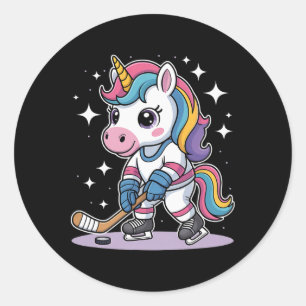 Hockey Unicorn Ice Hockey Cute Funny Girls Winter Classic Round Sticker
