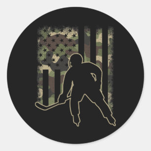 Hockey Us Flag Camouflage Camo Ice Hockey Player M Classic Round Sticker