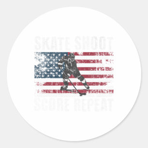 Hockey Usa American Flag Funny Fourth Of July Hock Classic Round Sticker
