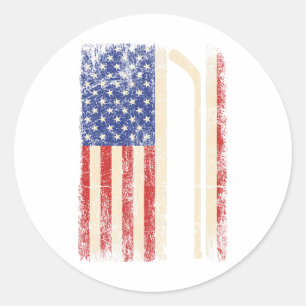 Hockey Usa American Flag Hockey Stick Ice Hockey D Classic Round Sticker