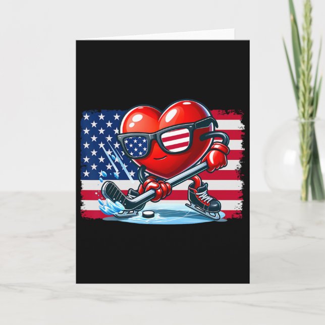Hockey Valentines Day Valentine Us Flag Sungles Pa Card (Front)