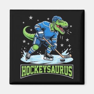Hockeysaurus Funny Dinosaur Hockey Player Kids Magnet