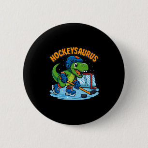 Hockeysaurus Funny Dinosaur Ice Hockey Kids  6 Cm Round Badge