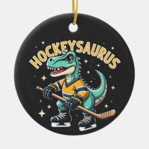 Hockeysaurus Ice Hockey Dinosaur Lovers Ceramic Ornament