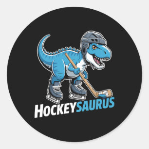 Hockeysaurus Ice Hockey Player Dinosaur T-rex Dino Classic Round Sticker