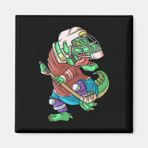 Hockeysaurus Kids T-rex Dinosaur With Ice Hockey S Magnet