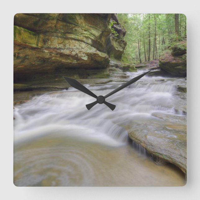 Hocking Hills Ohio Waterfall Square Wall Clock (Front)