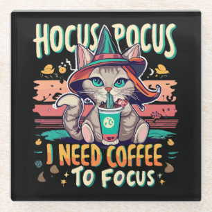 Hocus Focus - I need coffee to focus Glass Coaster