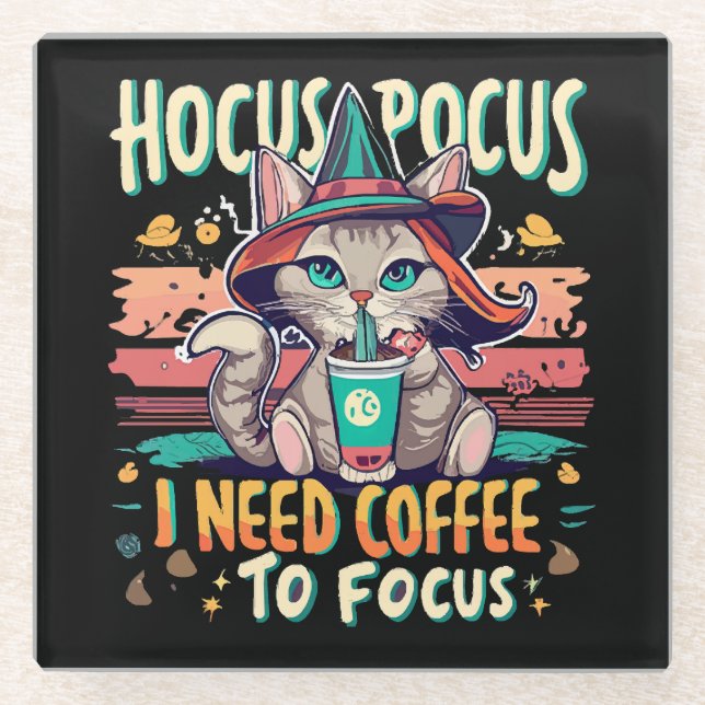 Hocus Focus - I need coffee to focus Glass Coaster (Front)