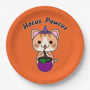Hocus Pawcus - Ginger Tabby Cat - Black Writing Paper Plate