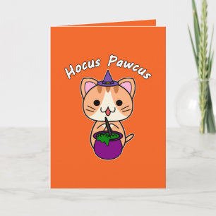 Hocus Pawcus - Ginger Tabby Cat - White Writing Holiday Card