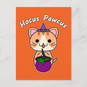 Hocus Pawcus - Ginger Tabby Cat - White Writing Holiday Postcard