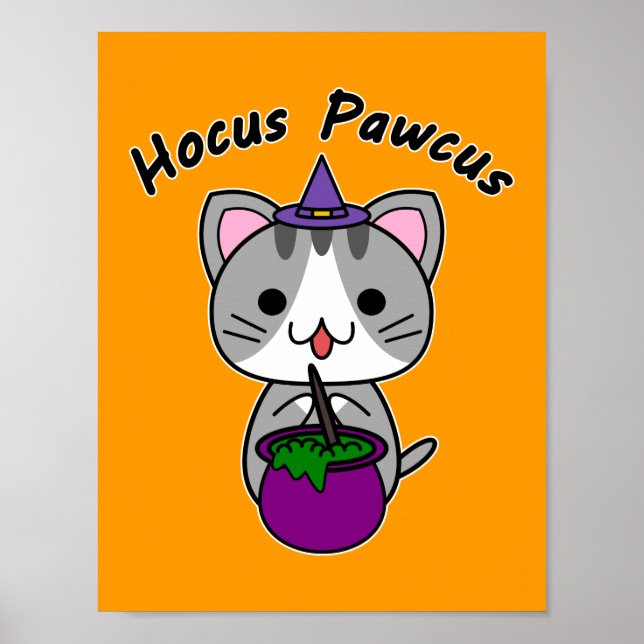 Hocus Pawcus - Gray Tabby Cat - Black Writing Poster (Front)
