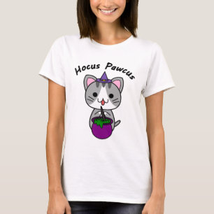 Hocus Pawcus - Grey Tabby Cat - Black Writing T-Shirt