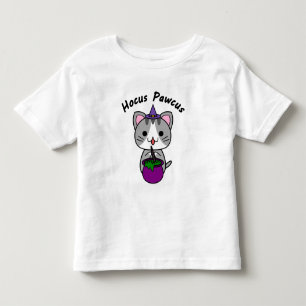 Hocus Pawcus - Grey Tabby Cat - Black Writing Toddler T-Shirt
