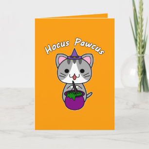Hocus Pawcus - Grey Tabby Cat - White Writing Holiday Card