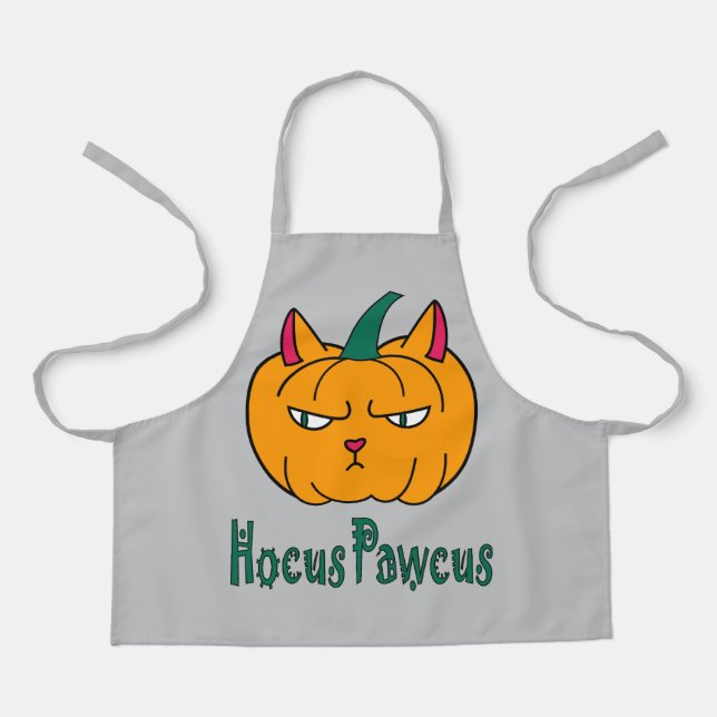 Hocus pawcus Halloween pumpkin ginger cat magic Apron (Front)