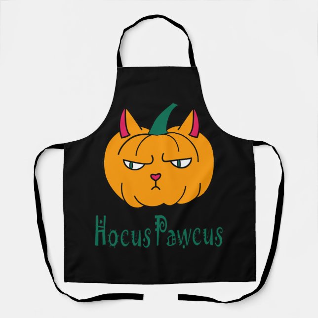 Hocus pawcus Halloween pumpkin ginger cat magic Apron (Front)