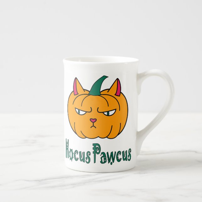 Hocus pawcus Halloween pumpkin ginger cat magic Bone China Mug (Right)