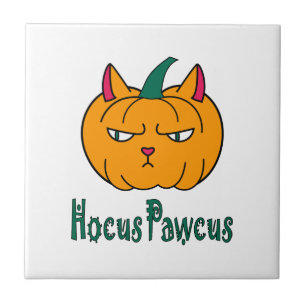 Hocus pawcus Halloween pumpkin ginger cat magic Ceramic Tile
