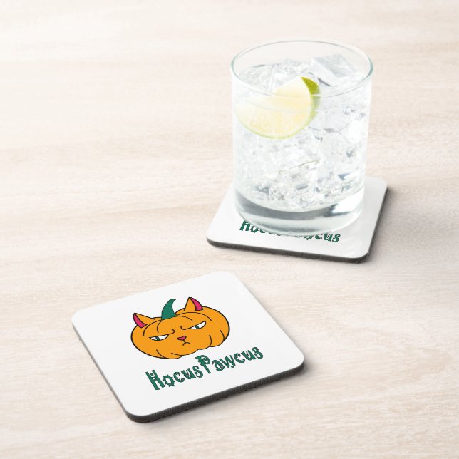 Hocus pawcus Halloween pumpkin ginger cat magic Coaster (Right Side)