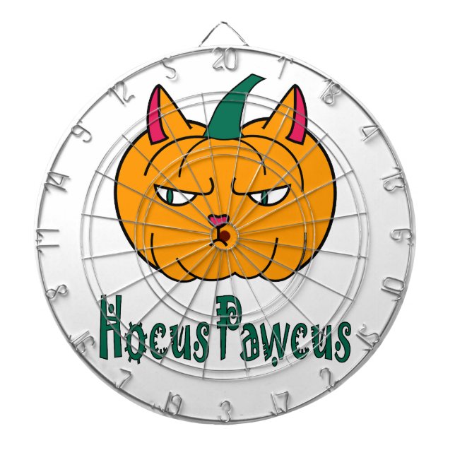 Hocus pawcus Halloween pumpkin ginger cat magic Dartboard (Front)