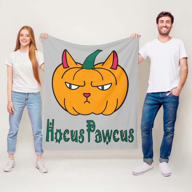 Hocus pawcus Halloween pumpkin ginger cat magic Fleece Blanket (In Situ)