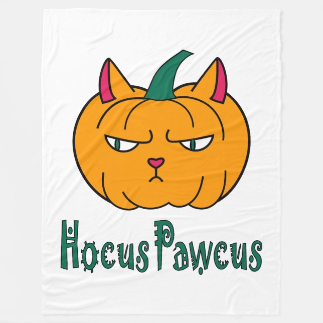 Hocus pawcus Halloween pumpkin ginger cat magic Fleece Blanket (Front)