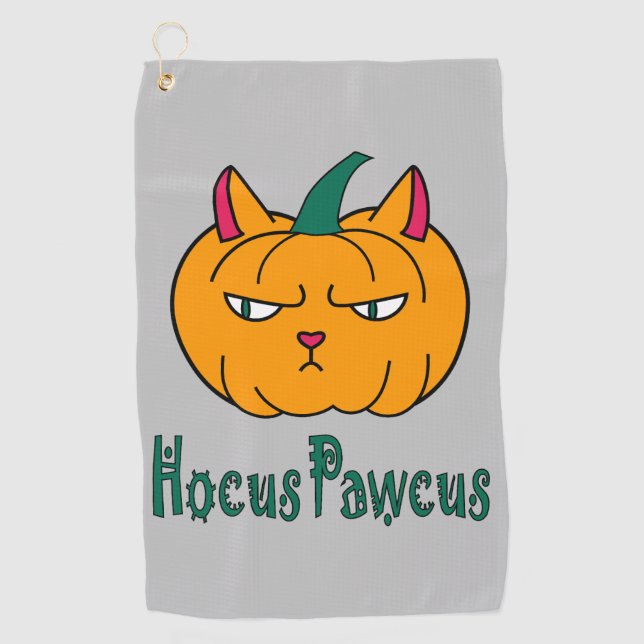 Hocus pawcus Halloween pumpkin ginger cat magic Golf Towel (Front)