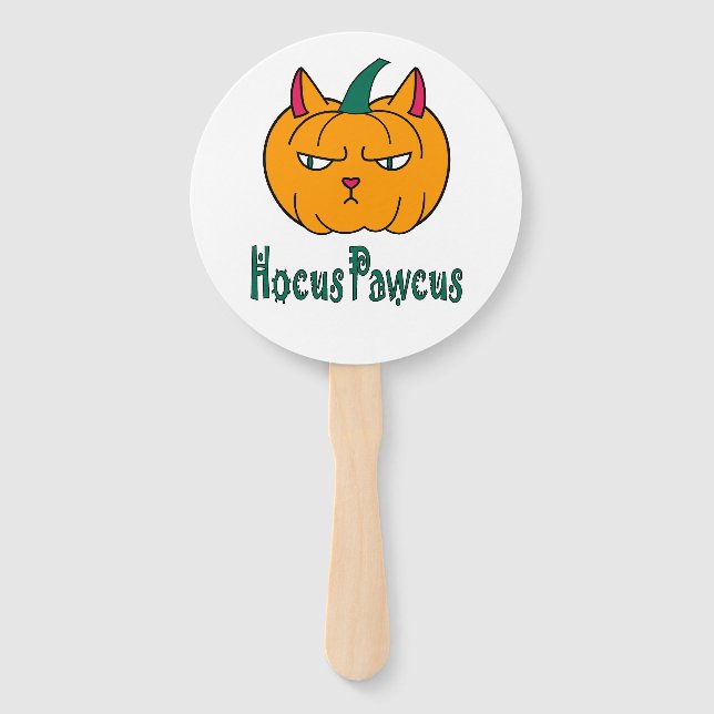 Hocus pawcus Halloween pumpkin ginger cat magic Hand Fan (Front)