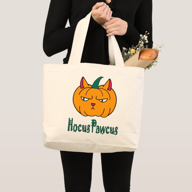 Hocus pawcus Halloween pumpkin ginger cat magic Large Tote Bag (Front (Product))