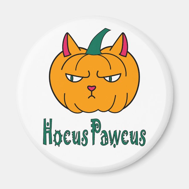 Hocus pawcus Halloween pumpkin ginger cat magic Magnet (Front)